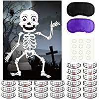 FEPITO Pin The Teeth en el Juego de Fiesta de Halloween Skeleton Skull con 24 Piezas de Pegatinas de Dientes para…
